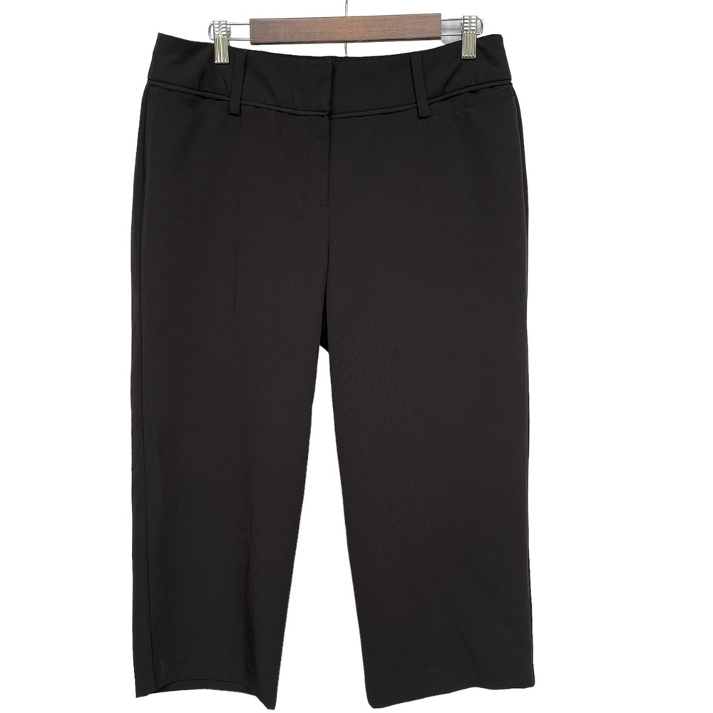 Larry Levine Womens Black Cropped Career Dress Pants Size 12 Straight Leg Office